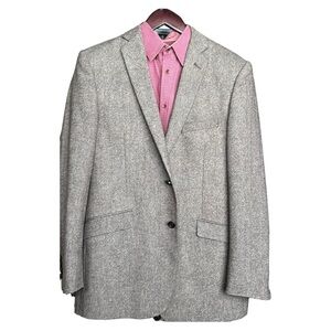 SINGLE BREASTED BLAZER / Brown POLO Tweed Suit Jacket with pocket square
